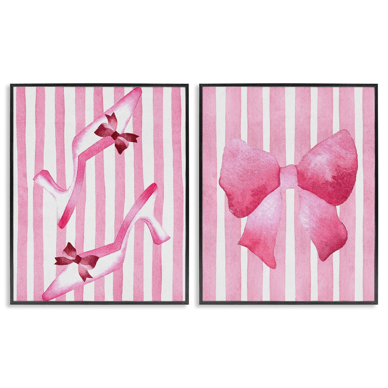 Stupell Industries Feminine Chic Bows Pink Stripes 2pc Framed Giclee Set, design by Camila Juncos